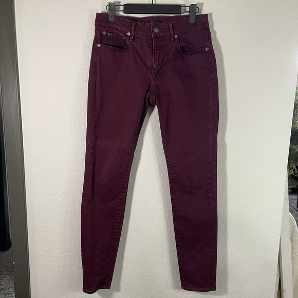 Ralph Lauren Black Label Tompkin Burgundy Skinny High Rise Jeans 28 Big Logo - Picture 1 of 16